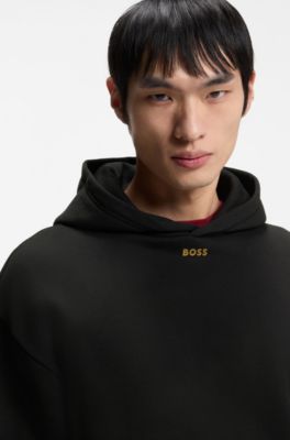 Year of the Horse Cotton-terry hoodie with logo artwork, Black