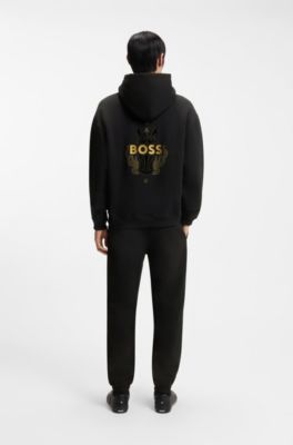 Cotton-terry hoodie with logo artwork, Black