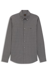 Regular-fit shirt in checked stretch-cotton dobby, Black Patterned