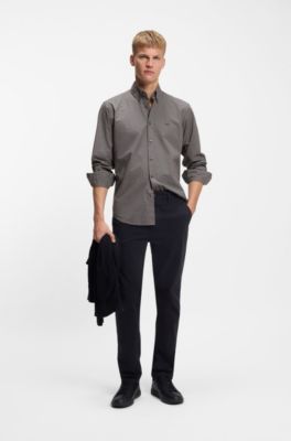 Regular-Fit Hemd aus strukturierter Stretch-Baumwolle mit Karo-Muster, Schwarz gemustert