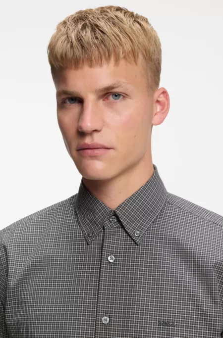 Regular-fit shirt in checked stretch-cotton dobby