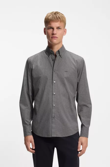 Regular-fit shirt in checked stretch-cotton dobby