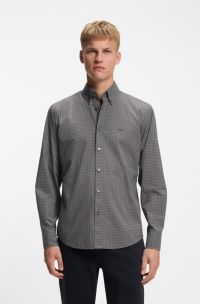Chemise Regular en coton stretch fa&ccedil;onn&eacute; &agrave; carreaux, Noir &agrave; motif
