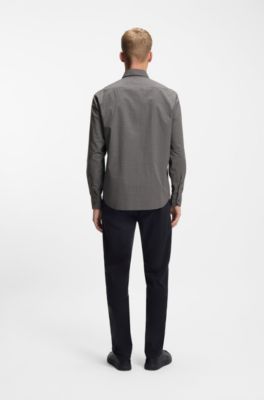 Regular-Fit Hemd aus strukturierter Stretch-Baumwolle mit Karo-Muster, Schwarz gemustert
