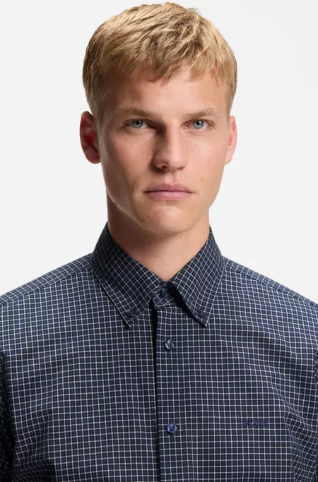 Regular-fit shirt in checked stretch-cotton dobby