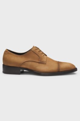 Derby shoes in suede with stitched details, Brown