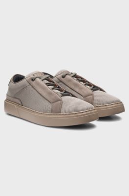 BOSS x ASTON MARTIN trainers with leather trims, Light Grey