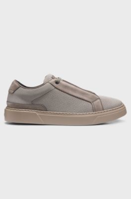 BOSS x ASTON MARTIN trainers with leather trims, Light Grey