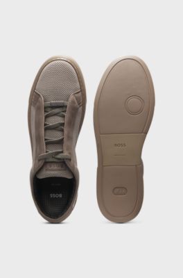 BOSS x ASTON MARTIN trainers with leather trims, Light Grey