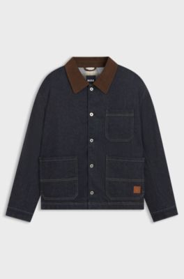 Chaqueta con cuello en contraste en denim color a&ntilde;il, Azul oscuro