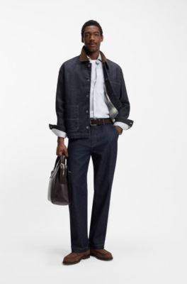 Contrast-collar jacket in indigo denim, Dark Blue