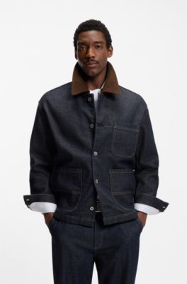 Contrast-collar jacket in indigo denim, Dark Blue