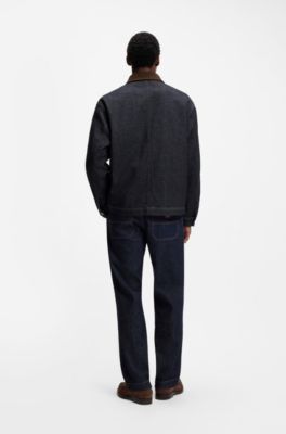 Contrast-collar jacket in indigo denim, Dark Blue