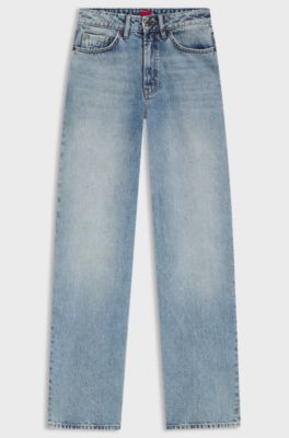 Jean large en denim coton bleu, bleu clair