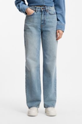 Wide-leg jeans in blue cotton denim, Light Blue