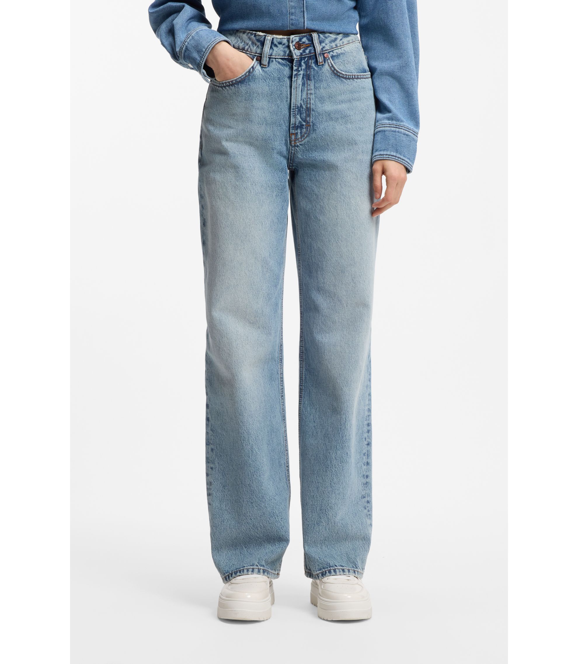 Jeans aus blauem Baumwoll-Denim mit weitem Beinverlauf