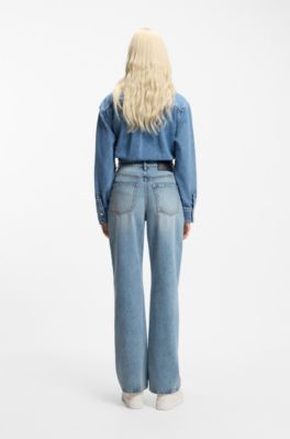 Jeans met wijde pijpen in blauw katoenen denim, Lichtblauw