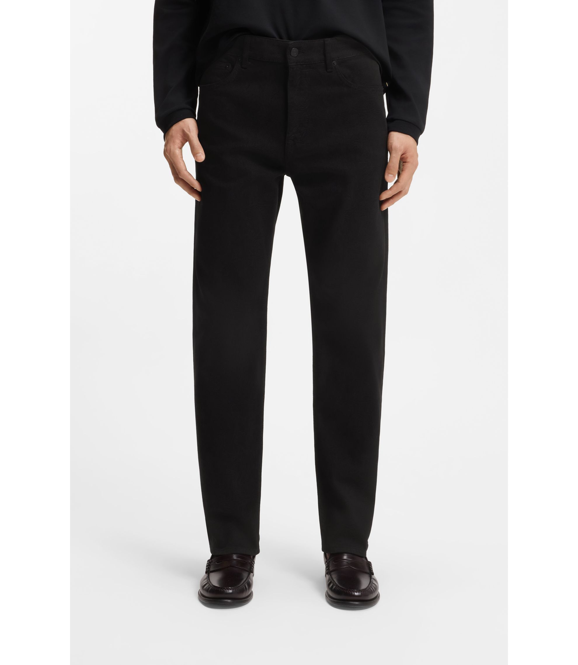 Year of the Horse Tapered-Fit Jeans aus schwarzem Denim mit gelasertem Muster