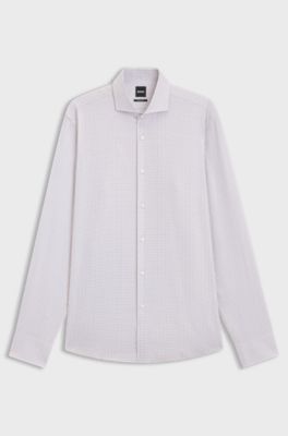 Regular-fit shirt in Italian-made checked cotton twill, Khaki