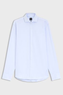 Regular-fit shirt in Italian-made checked cotton twill, Light Blue