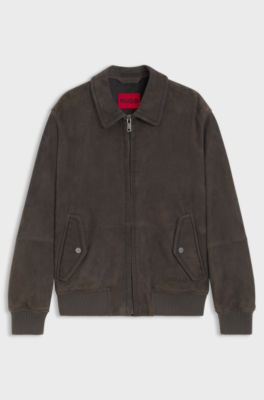 Extra-slim-fit jacket in soft suede, Dark Grey