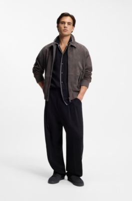 Extra-slim-fit jacket in soft suede, Dark Grey
