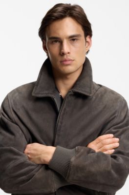 Veste Extra Slim Fit en cuir su&eacute;d&eacute; doux, Gris sombre