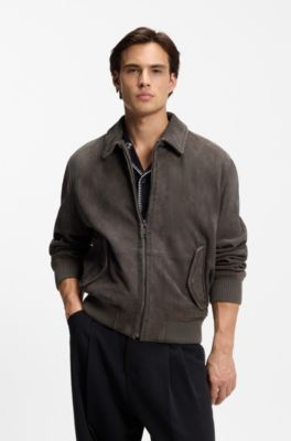 Extra-slim-fit jacket in soft suede, Dark Grey
