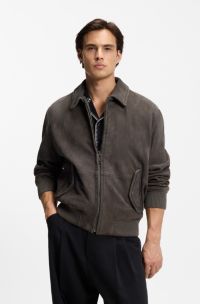 Extra-slim-fit jacket in soft suede, Dark Grey