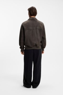 Extra-slim-fit jacket in soft suede, Dark Grey