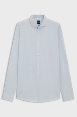 Slim-fit shirt in Italian-made cotton chambray, Light Green