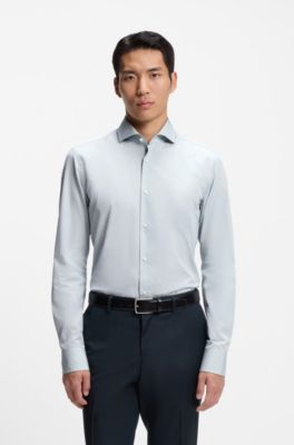 Slim-fit shirt in Italian-made cotton chambray, Light Green