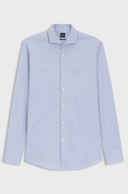 Slim-fit shirt in Italian-made cotton chambray, Light Purple
