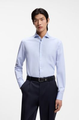 Slim-fit shirt in Italian-made cotton chambray, Light Purple
