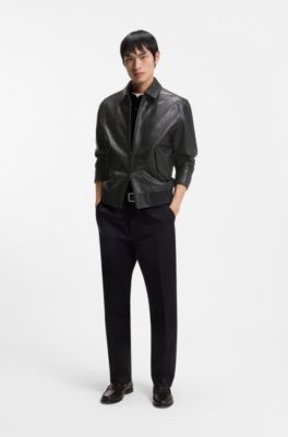 Chaqueta de piel del a&ntilde;o del caballo con ilustraci&oacute;n grabada a l&aacute;ser, Negro