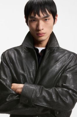 Leather jacket with lasered artwork, Black