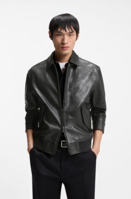 Leather jacket with lasered artwork, Black