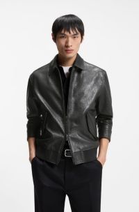 Leather jacket with lasered artwork, Black