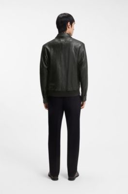 Chaqueta de piel del a&ntilde;o del caballo con ilustraci&oacute;n grabada a l&aacute;ser, Negro