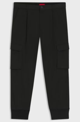 Pantalones slim fit con bolsillos estilo cargo, Negro