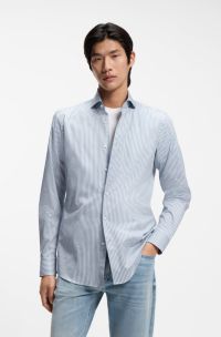 Slim-fit shirt in Italian-made striped cotton twill, Light Blue stripes