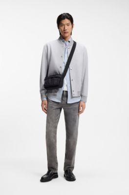 Slim-fit shirt in Italian-made striped cotton twill, Blue