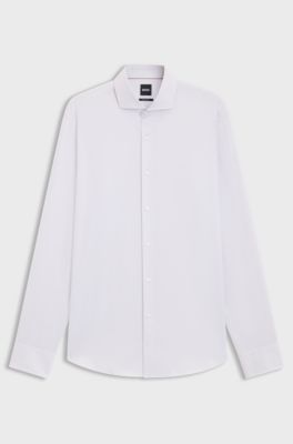 Regular-fit shirt in structured Italian-made cotton, Light Beige