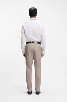 Regular-fit shirt in structured Italian-made cotton, Light Beige