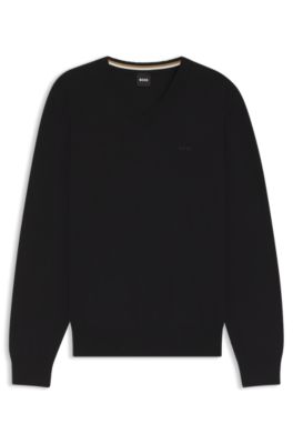 V-neck sweater in cotton, Black