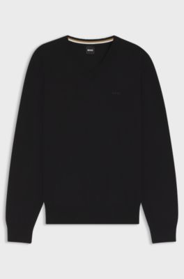 Sweater med V-hals i bomuld, Sort
