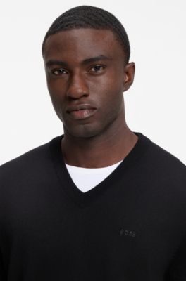 V-neck cotton sweater, Black
