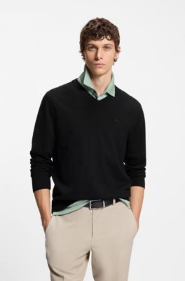 Pullover aus Baumwolle mit V-Ausschnitt, Schwarz