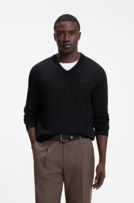 V-neck cotton sweater, Black