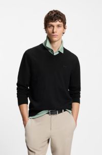 Pullover aus Baumwolle mit V-Ausschnitt, Schwarz